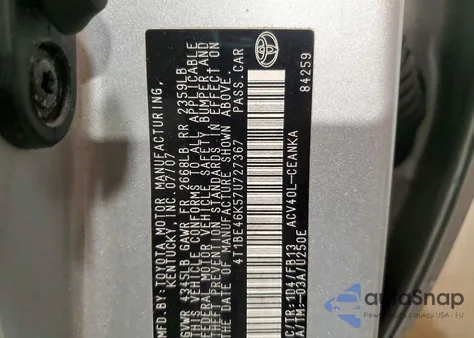 2007 Toyota Camry Ce из США, поврежденный, VIN 4T1BE46K57U727367